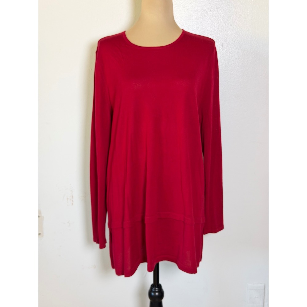 J.Jill Women's 100% Merino Wool Red Long Sleeve Tunic Sweater XL quiet luxury